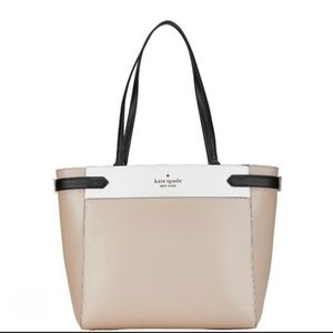 Kate Spade Staci Color Block Beige and Black Laptop Tote Bag